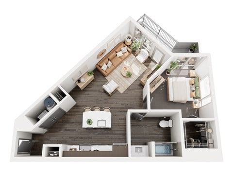 Floor plan for 1 bed, 1 bath, 780 sqft